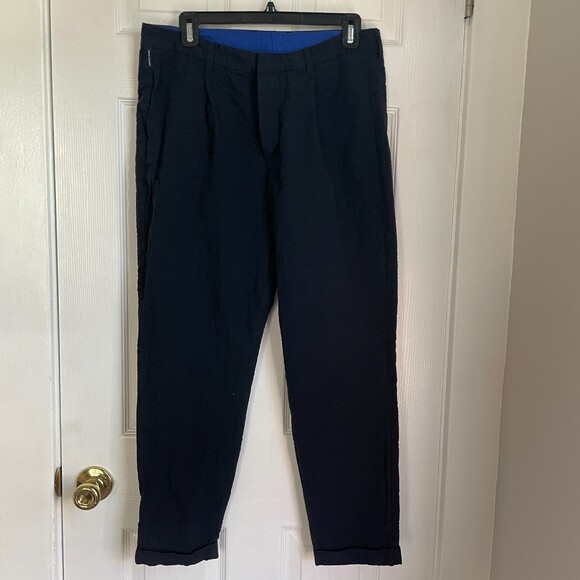 Armani Exchange navy textured pleated trouser pants - Picture 1 of 8